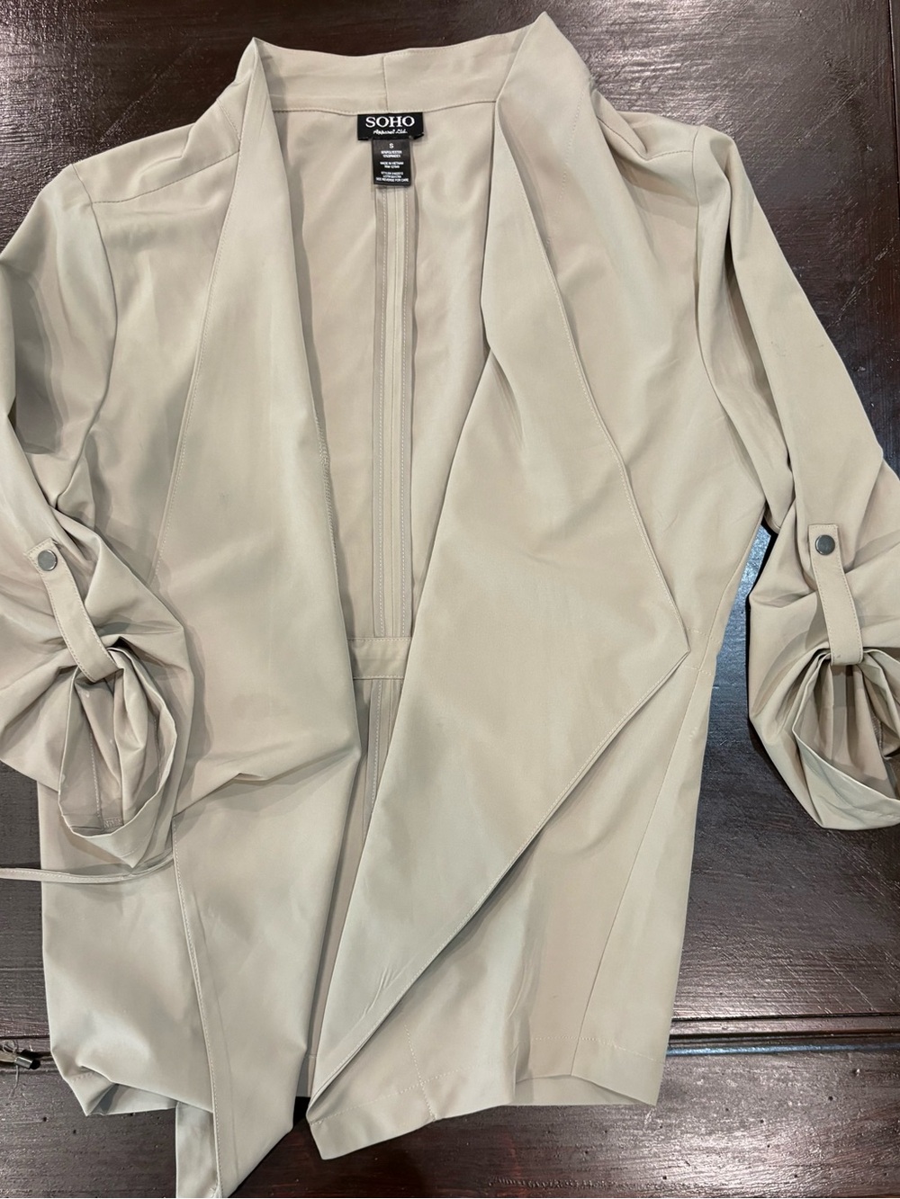SOHO Light Beige Open-Front Draped Blazer